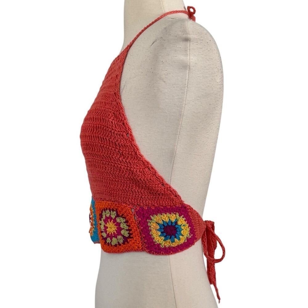 GRANNY SQUARE Knit Crochet Crop Top Boho Hippie Retro Beach Summer Size M/L - Picture 9 of 9